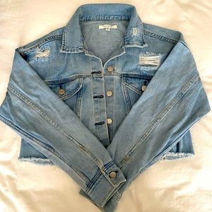 Cropped distressed jean jacket
